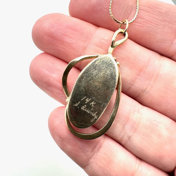 Australian Artisan Black Opal Triplet Necklace 14K Yellow Gold Unique Design - Picture 3 of 6